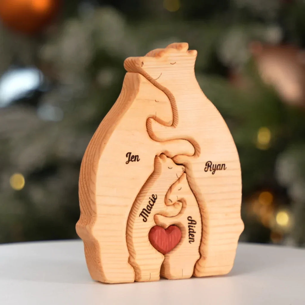 Puzzle de urs familial personalizat din lemn 