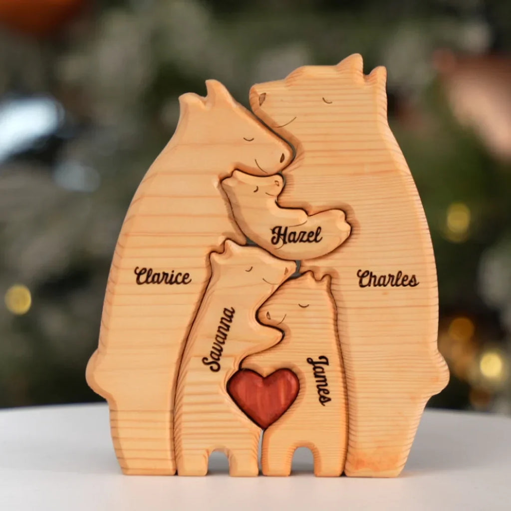 Puzzle de urs familial personalizat din lemn 