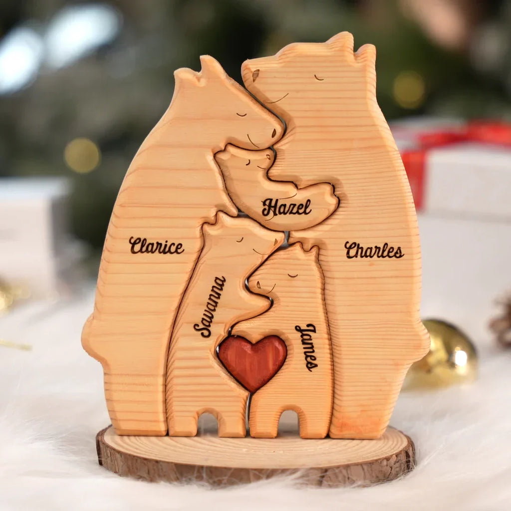 Puzzle de urs familial personalizat din lemn 
