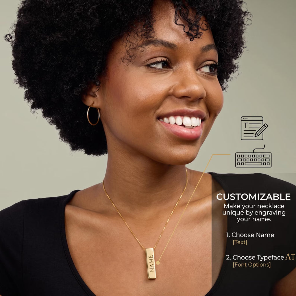 Collier personnalisé barre verticale prénom | Pendentif gravé en acier inoxydable